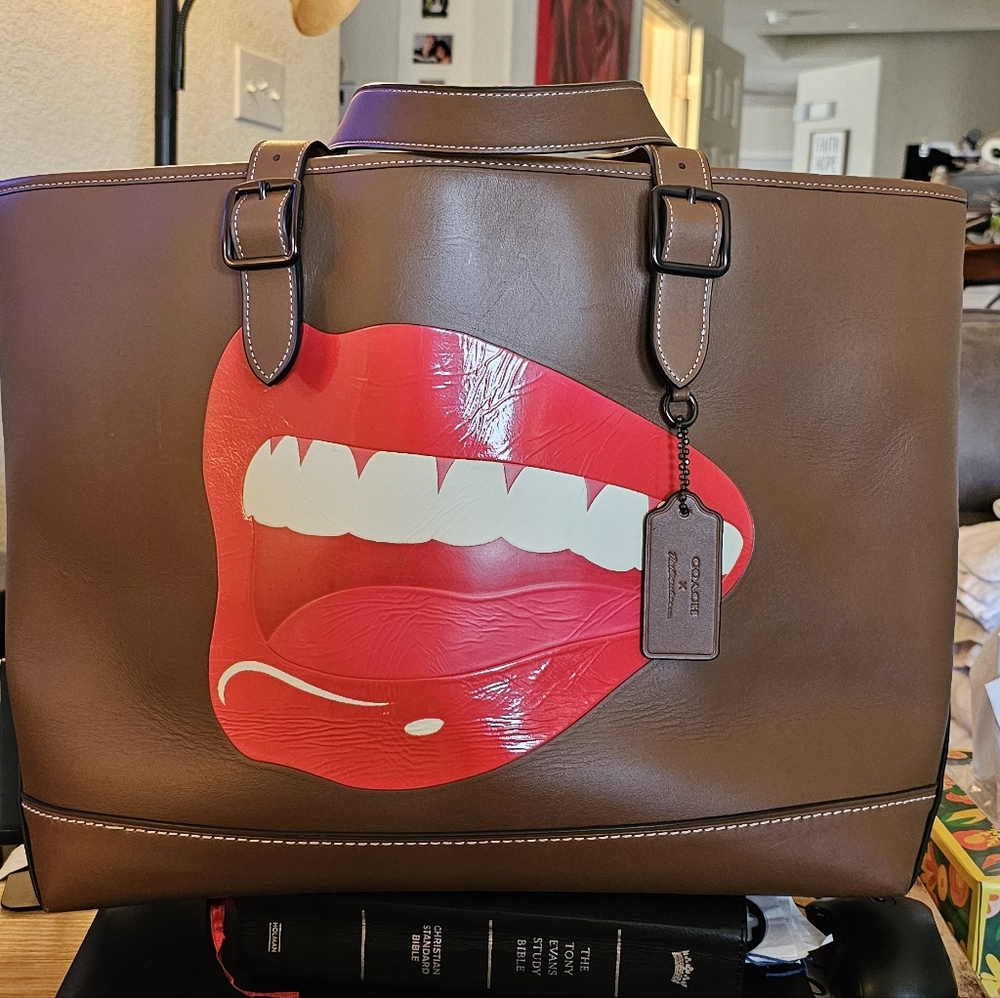 AUTHENTIC COACH X TOM WESSELMANN SADDLE LEATHER XLARGE BIG MOUTH TOTE